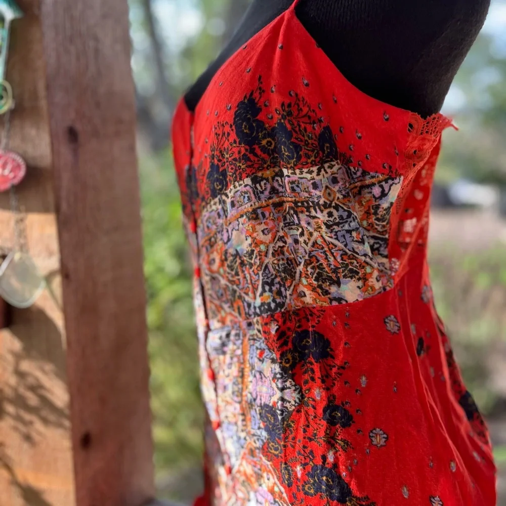 Free People Intimately Orange Multi-Color Artsy Spaghetti Strap Maxi Dress NWT - Picture 4 of 11